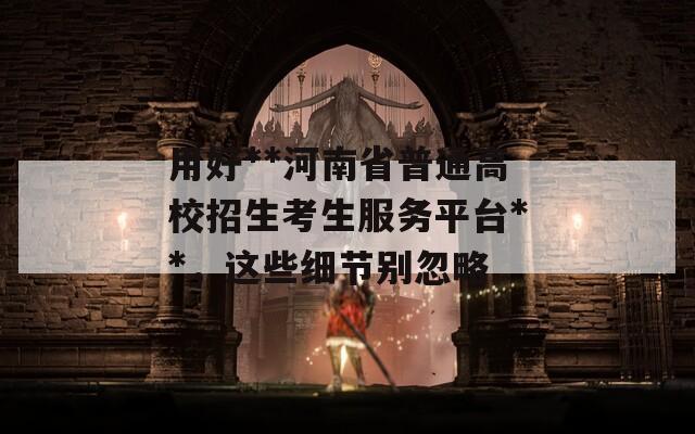 用好**河南省普通高校招生考生服务平台**，这些细节别忽略